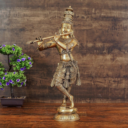 Brass Fine Standing Krishna Idol 2 Feet by StatueStudio by vendor-unknown - Hindu Gods