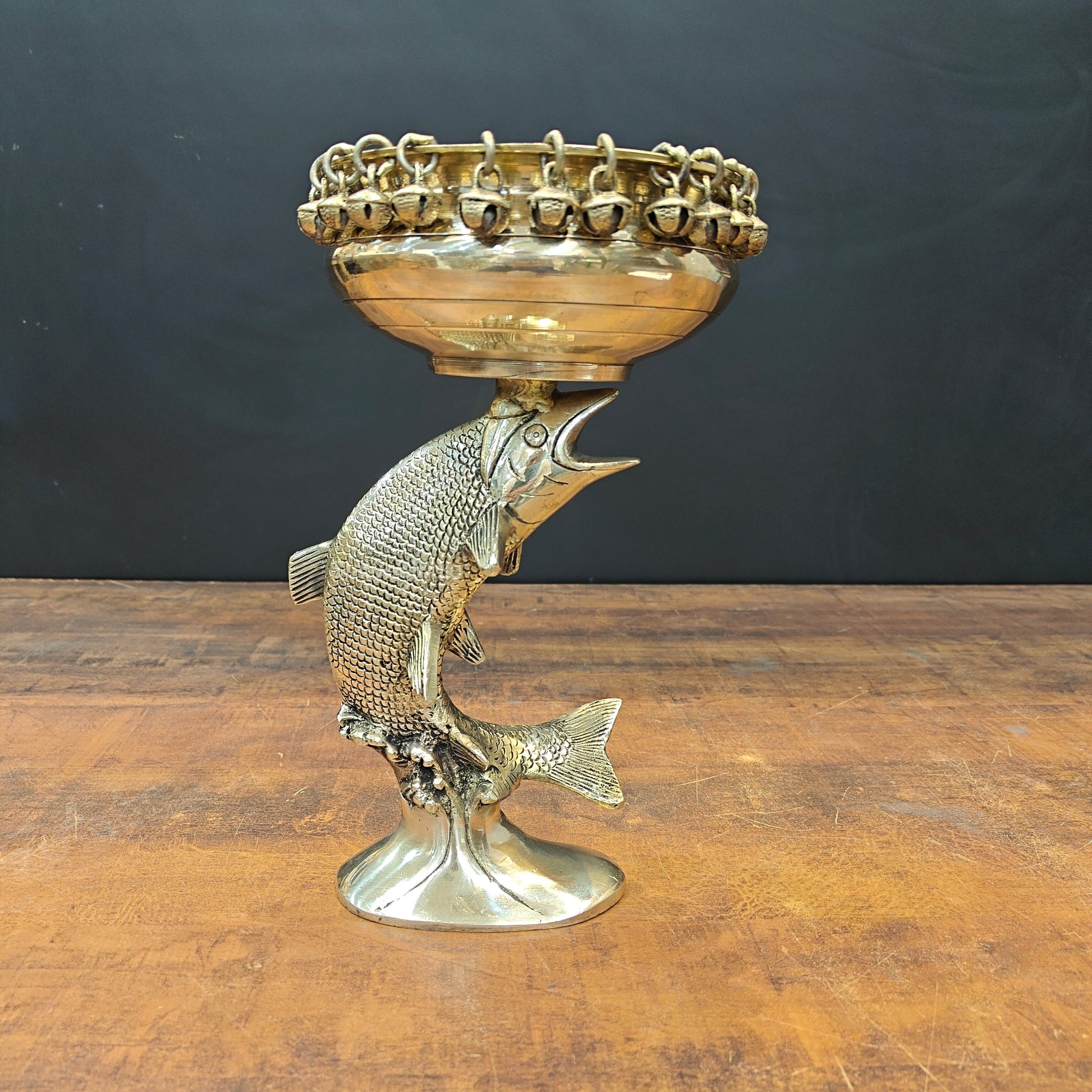 Brass Fish Designer Urli For Home Office Decor 11 Inch - Eco-friendly - Sama Homes