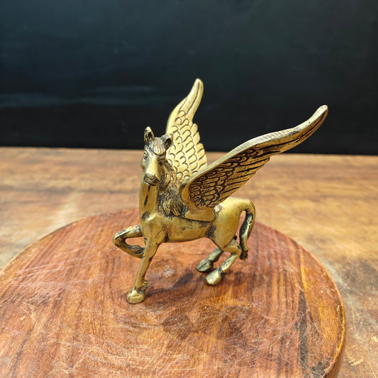 Brass Flying Angel Horse Statue For Decor Showpiece 4.5 Inch