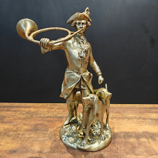 Brass French Huntsman Statue With Hounds 27 Inches