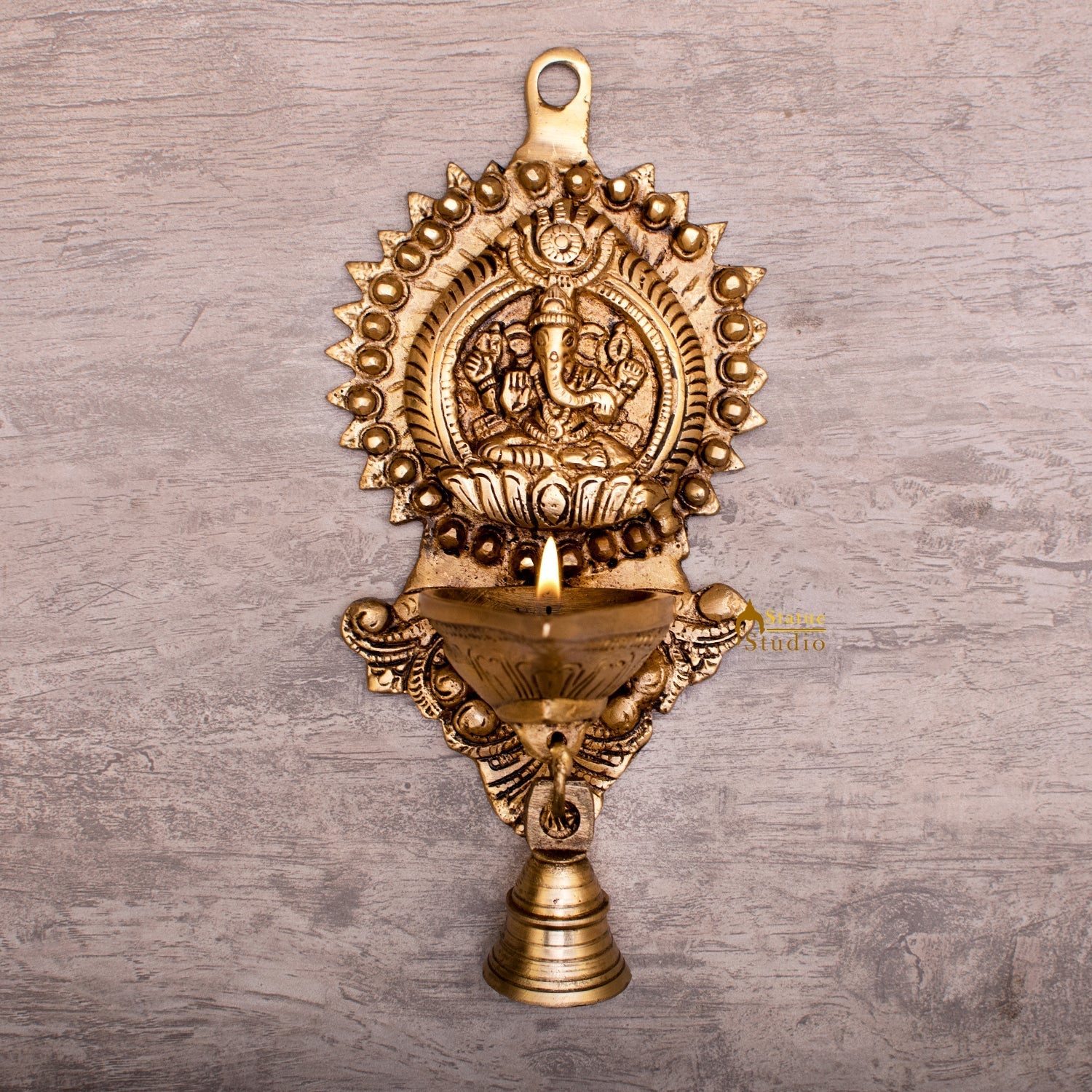 Brass Ganesha Diya Lamp Wall Hanging For Home Temple Decor 9 Inch - Eco-friendly - Sama Homes