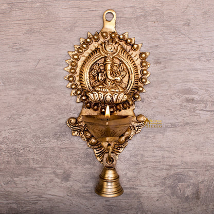 Brass Ganesha Diya Lamp Wall Hanging For Home Temple Decor 9 Inch by vendor-unknown - Spiritual