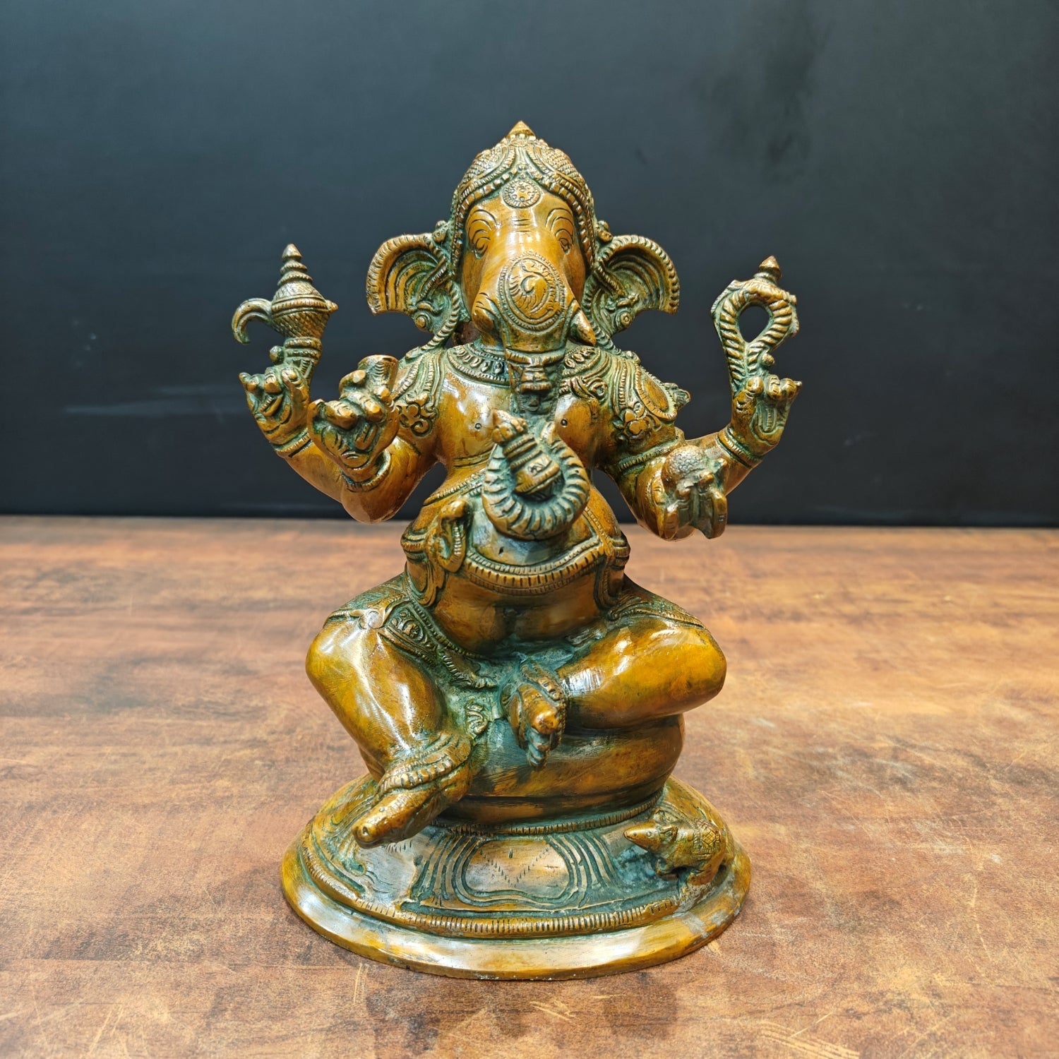 Brass Ganesha Idol Copper Patina Finish For Home Decor 9 Inch - Eco-friendly - Sama Homes