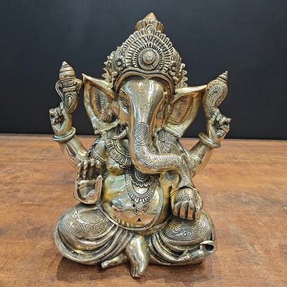 Brass Fine Crafted Ganesha Idol For Home Decor 1 Feet by vendor-unknown - Hindu Gods