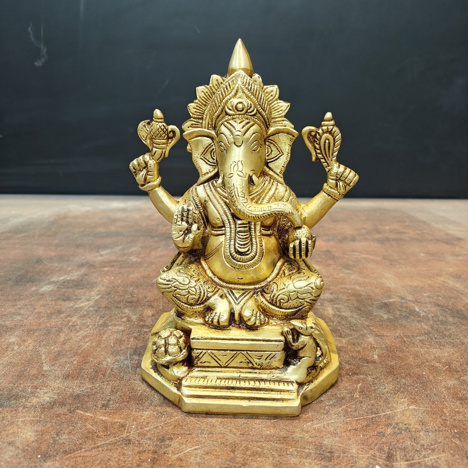 Brass Ganesha Idol Golden Finish 8 Inch - Eco-friendly - Sama Homes