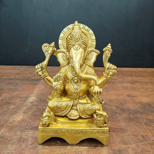 Brass Ganesha Idol Golden Finish For Home Temple Decor 7 Inch