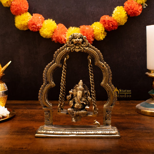 Brass Ganesha Idol On Swing Statue 9 Inch
