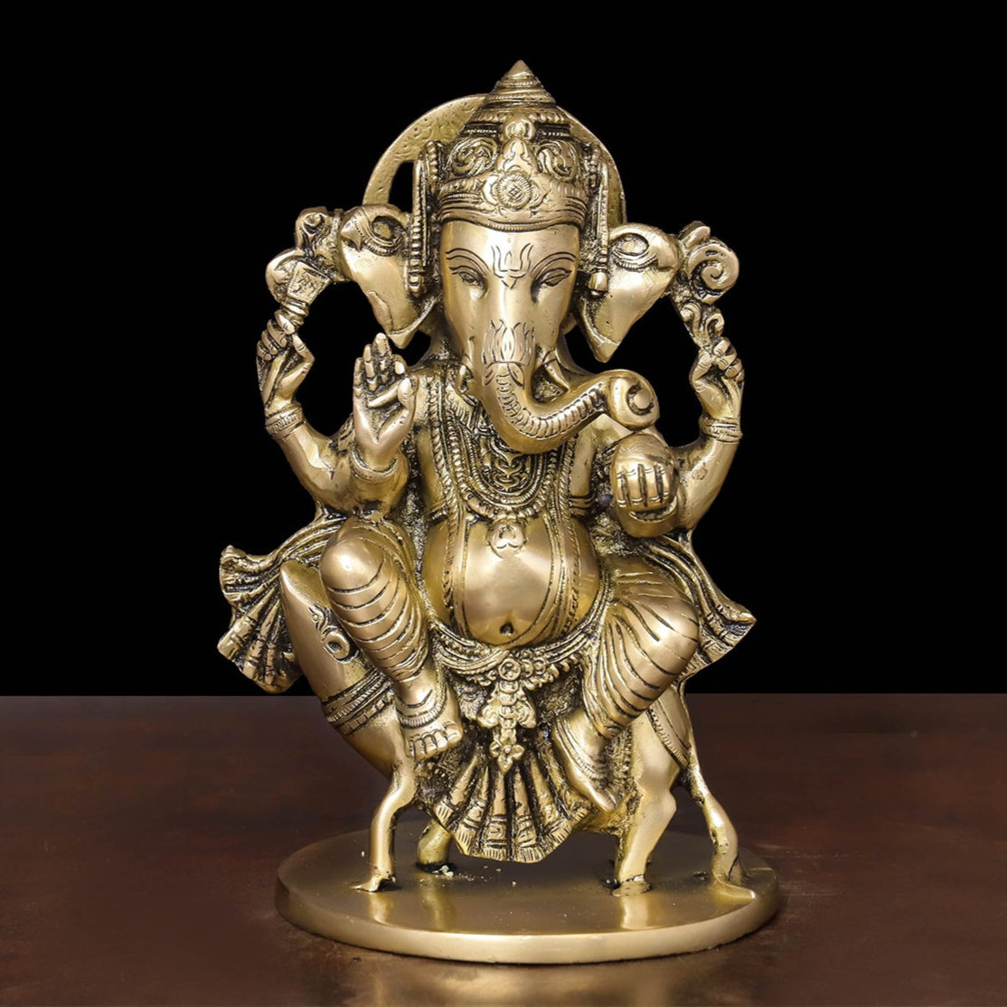 Brass Ganesha Idol Seated On Ret For Home Temple Decor 10 Inch
