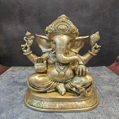 Brass Ganesha Idol Sitting on Base Handcrafted 16 Inches by vendor-unknown - Hindu Gods (View 3)