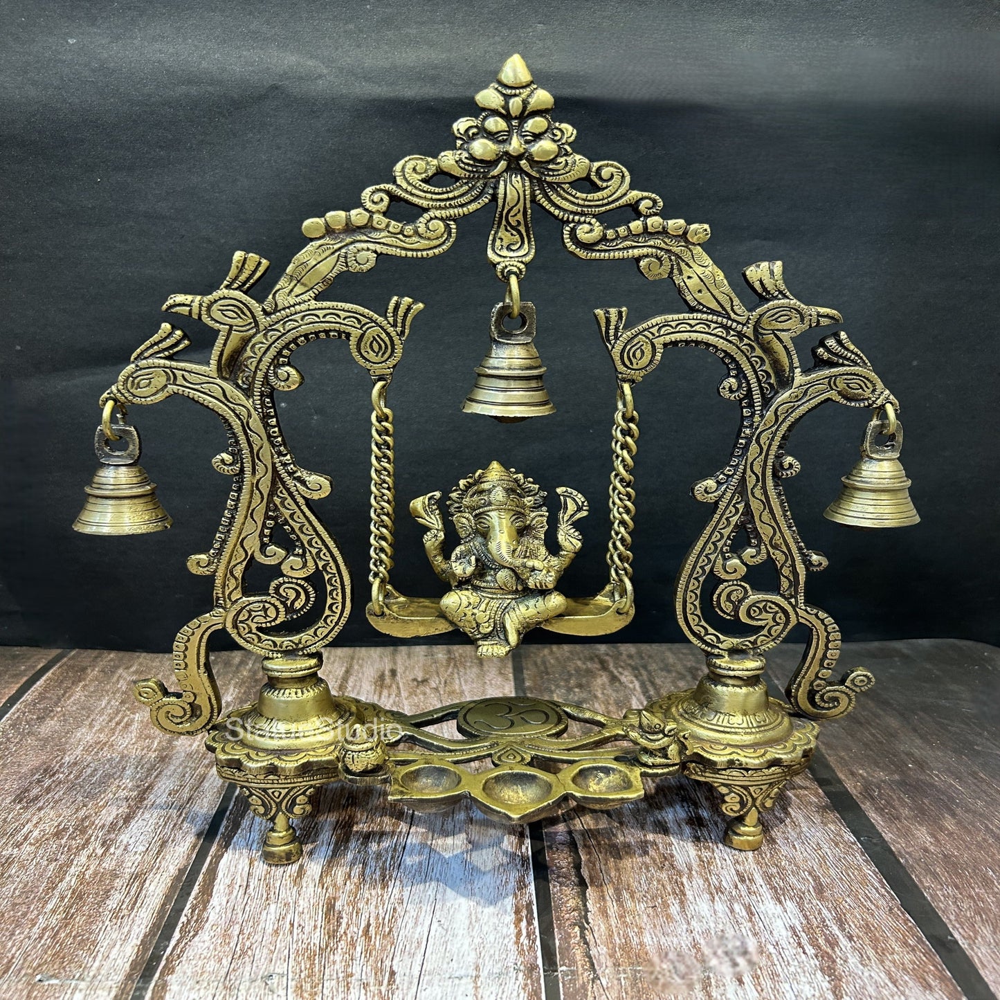 Brass Ganesha Jhula Idol Antique Finish For Home Decor Showpiece 14"