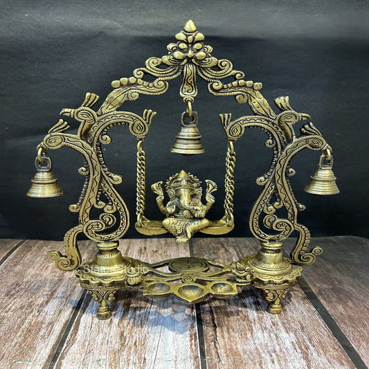 Brass Ganesha Jhula Idol Antique Finish For Home Decor Showpiece 14"