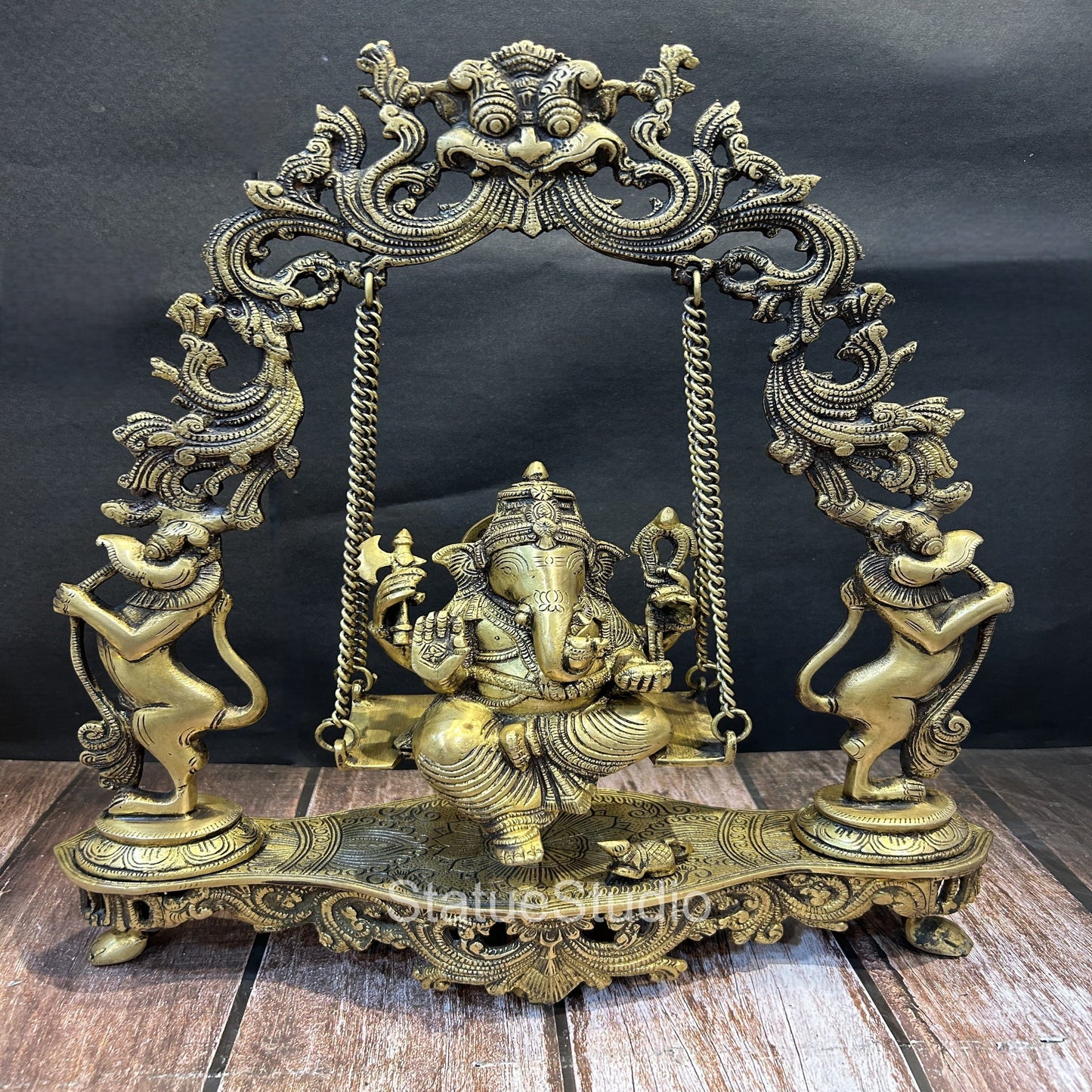 Brass Ganesha Jhula Statue Antique Finish For Home Decor Showpiece 1.5 Feet