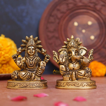 Brass Ganesha Lakshmi Idols 3 Inches by vendor-unknown - Hindu Gods