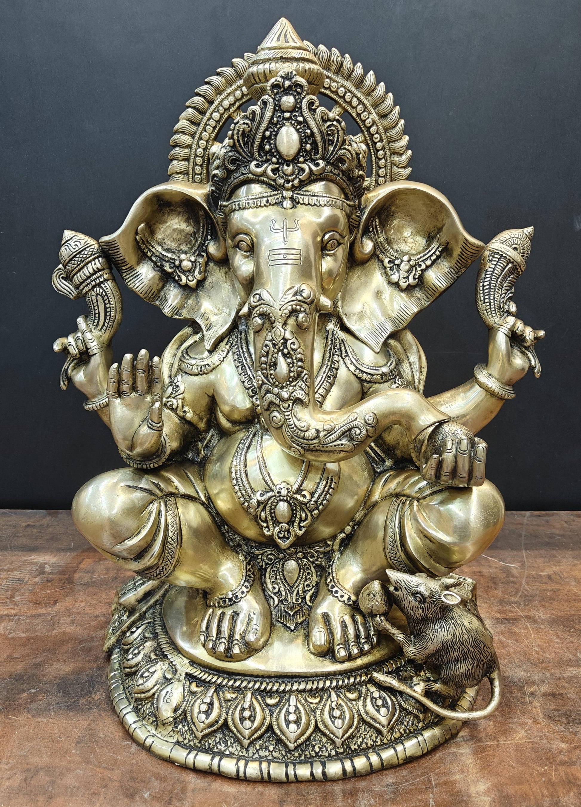 Brass Ganesha Statue Antique Finish For Home Decor 2 Feet - Eco-friendly - Sama Homes