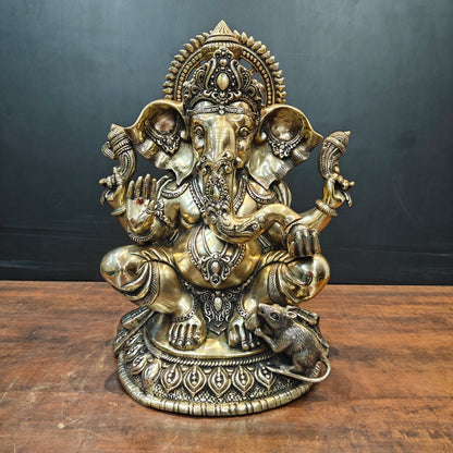 Brass Ganesha Statue Antique Finish For Home Decor 2 Feet by vendor-unknown - Hindu Gods