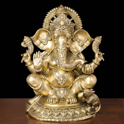 Brass Ganesha Statue Antique Finish For Home Decor 2 Feet by vendor-unknown - Hindu Gods