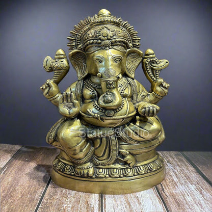 Brass Ganesha Statue Antique Finish For Home Temple Decor 1.5 Feet by vendor-unknown - Hindu Gods