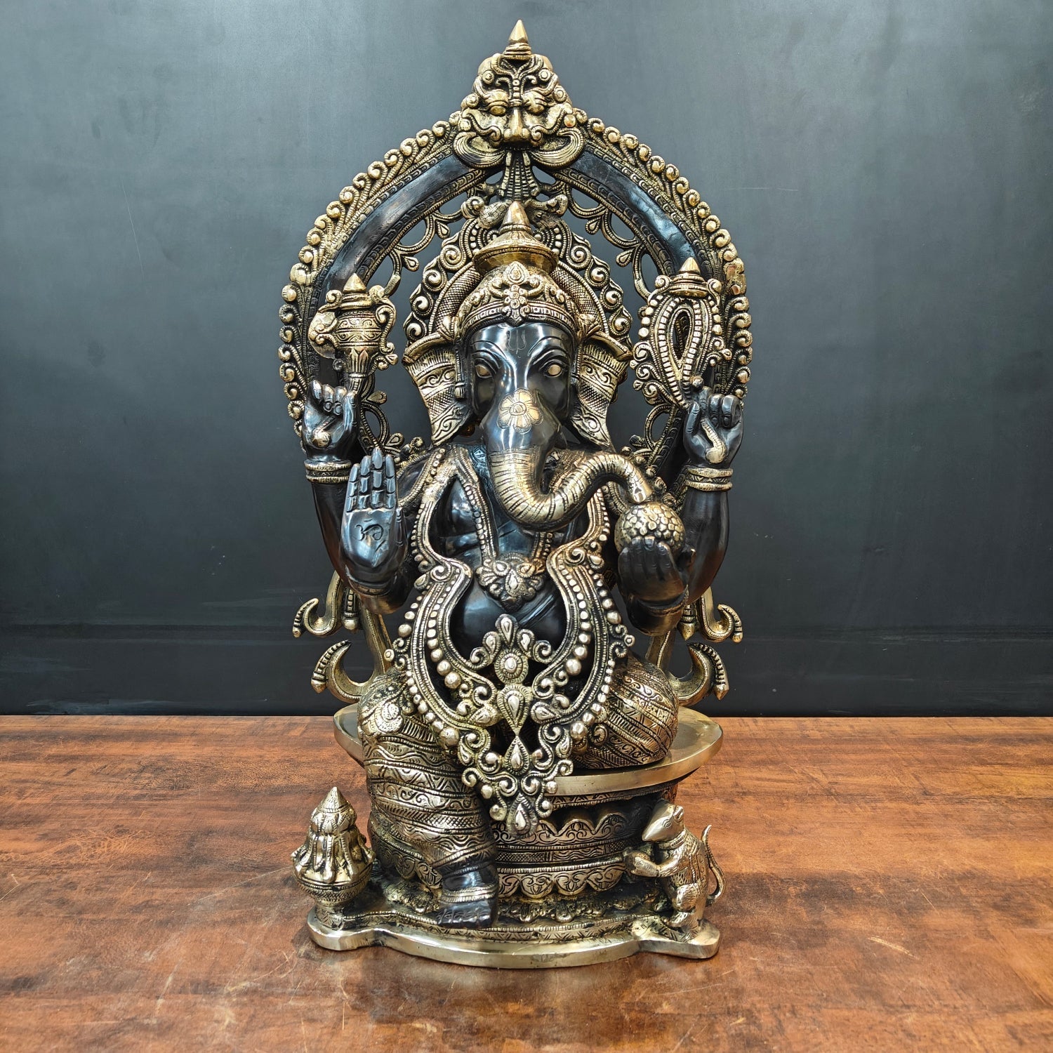 Brass Ganesha Statue Black Patina Finish 26 Inches - Eco-friendly - Sama Homes