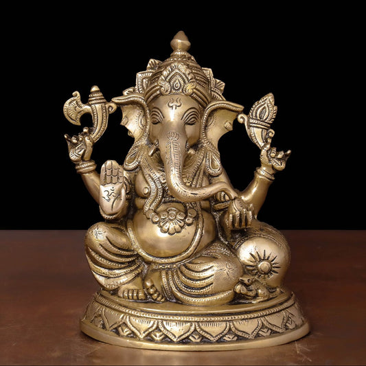 Brass Ganesha Statue Golden Finish 9 Inch