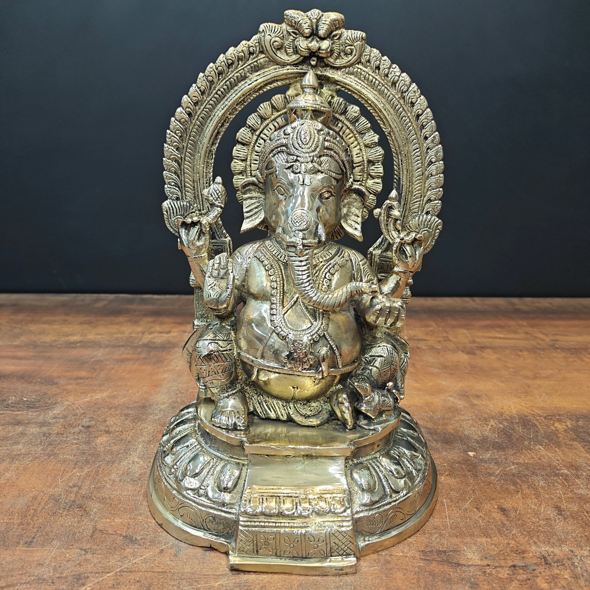 Brass Ganesha Statue With Arch For Home Temple Decor 11.5 Inch - Eco-friendly - Sama Homes