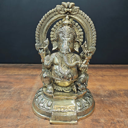 Brass Ganesha Statue With Arch For Home Temple Decor 11.5 Inch by vendor-unknown - Hindu Gods