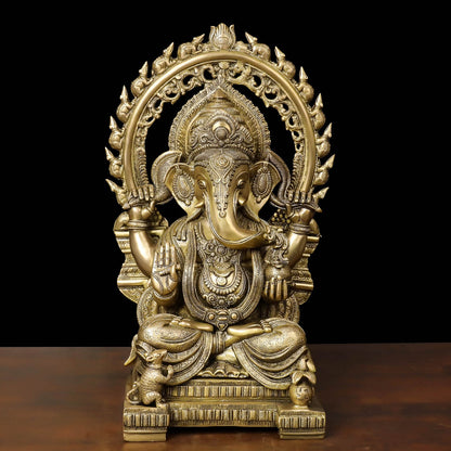 Brass Ganesha Statue With Frame For Home Decor 21 Inches by vendor-unknown - Hindu Gods