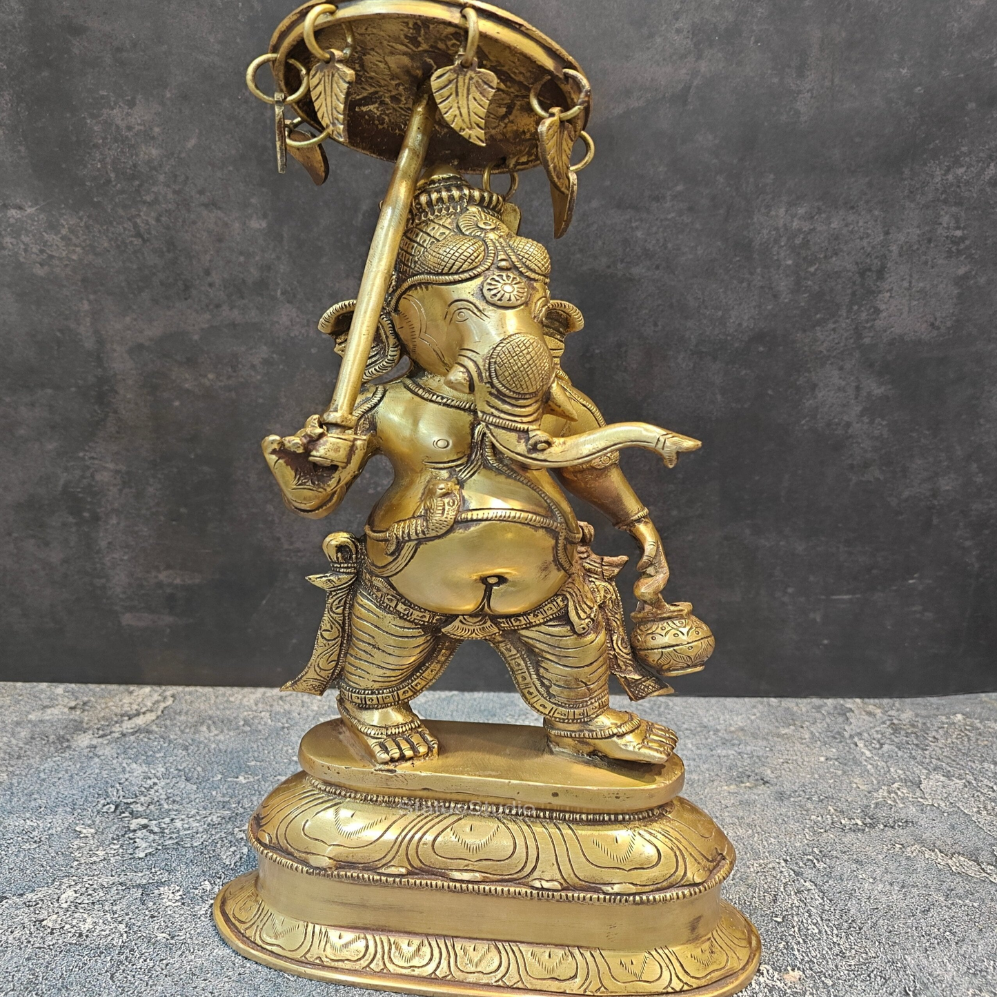 Brass Ganesha Statue with Umbrella and Kamandal 15 Inches