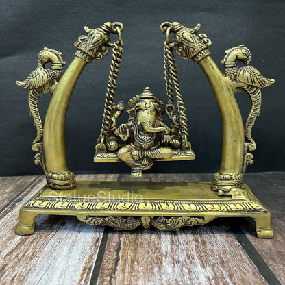Brass Ganesha Swing Idol Antique Finish For Home Decor Showpiece 9.5" by vendor-unknown - Hindu Gods
