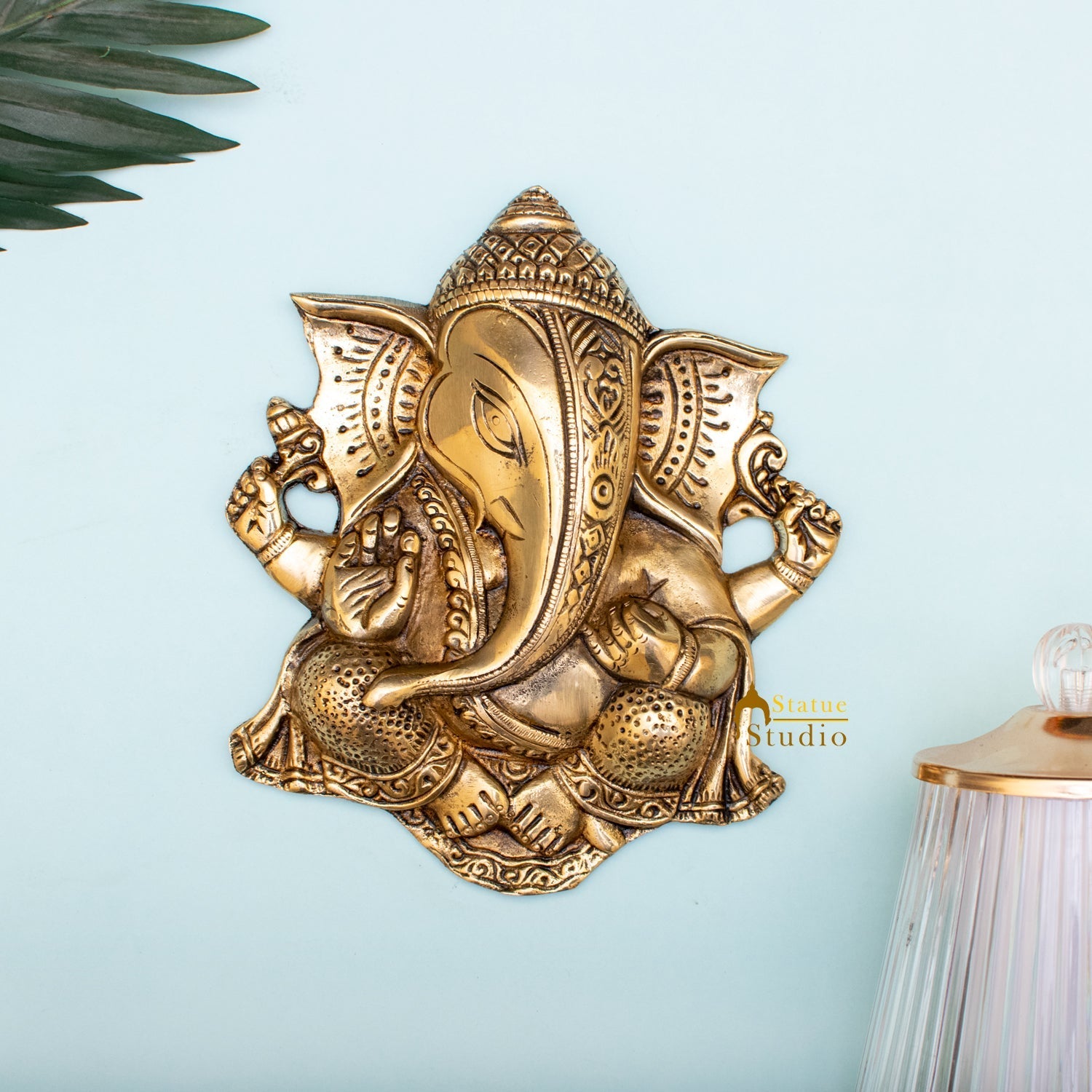 Brass Ganesha Wall Hanging Unique Design 8.5 Inch - Eco-friendly - Sama Homes