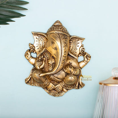 Brass Ganesha Wall Hanging Unique Design 8.5 Inch by vendor-unknown - Hindu Gods