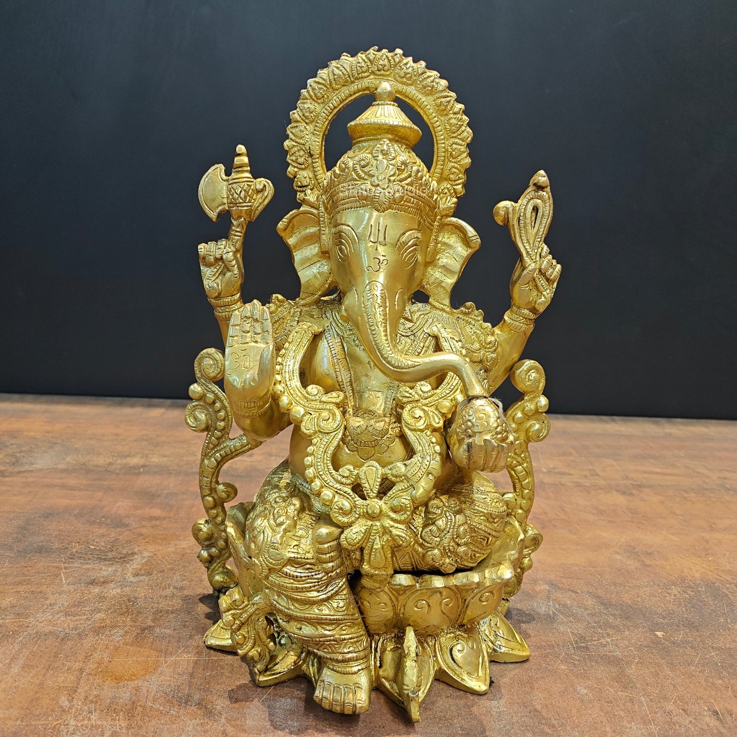 Brass Ganpati Idol Sitting On Lotus Base 12.5 Inch