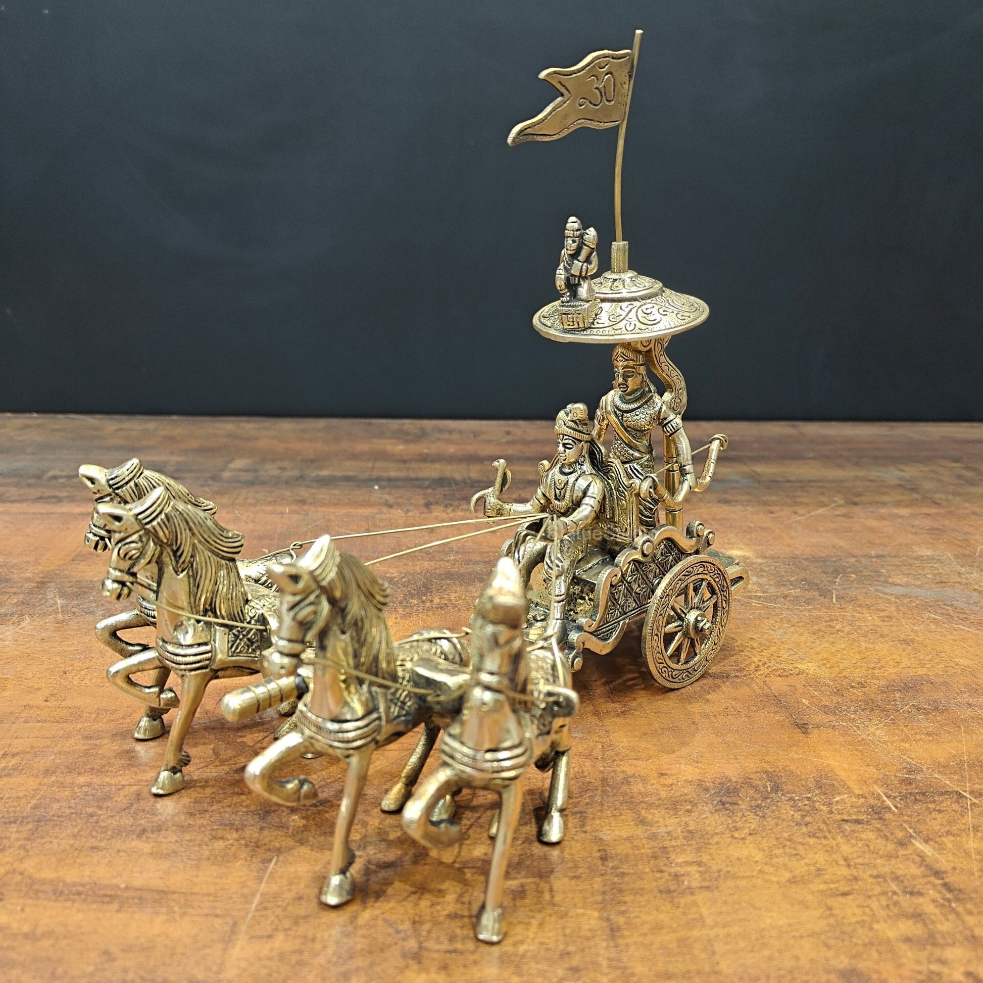 Brass Geeta Updesh Krishna and Arjun Rath 9 Inch - Eco-friendly - Sama Homes