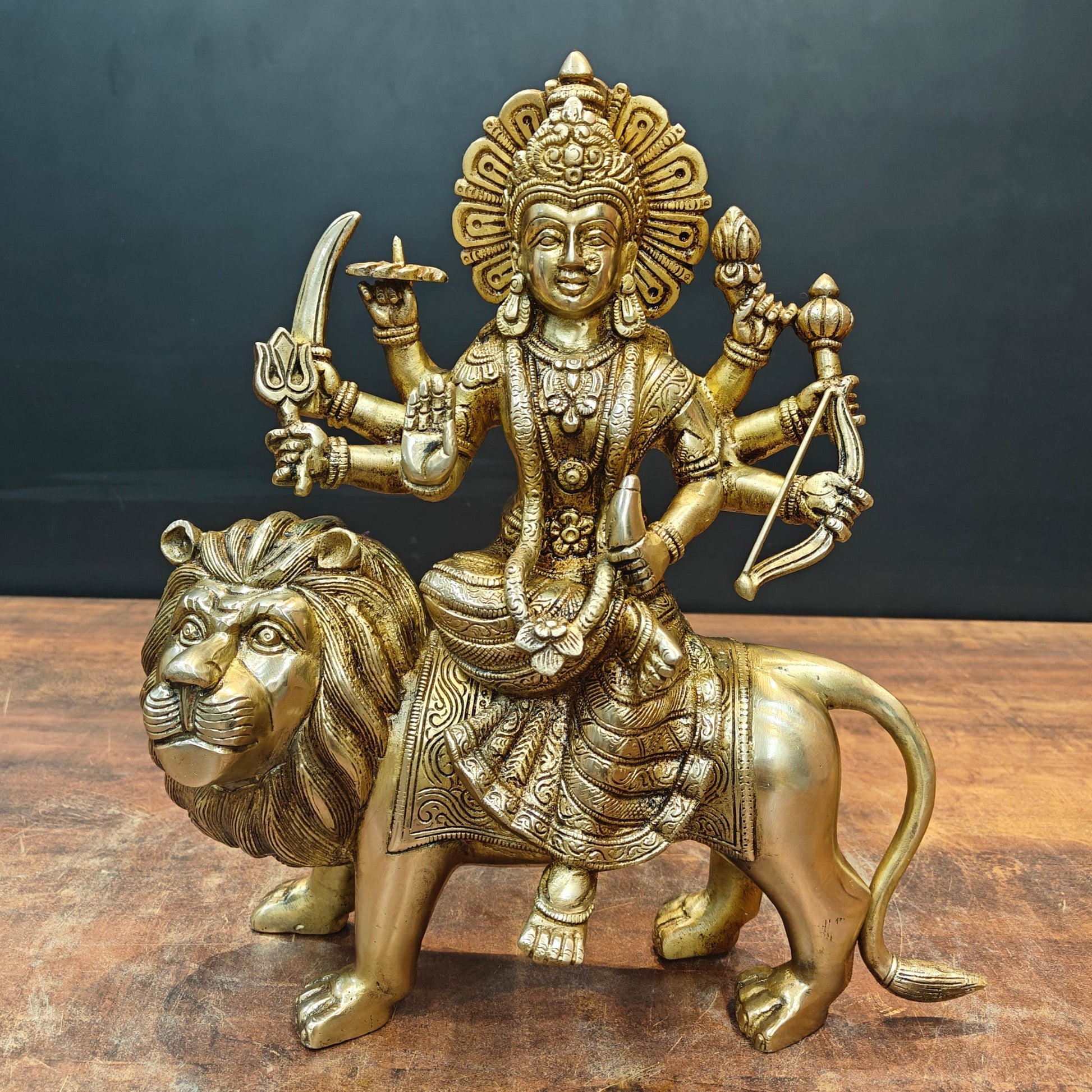 Brass Goddeess Maa Durga Idol Sculpture For Home Decor 13 Inch - Eco-friendly - Sama Homes