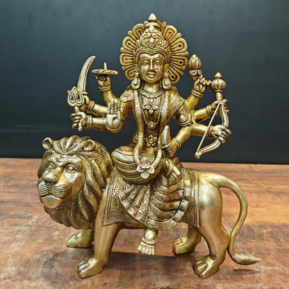 Brass Goddeess Maa Durga Idol Sculpture For Home Decor 13 Inch by vendor-unknown - Hindu Gods