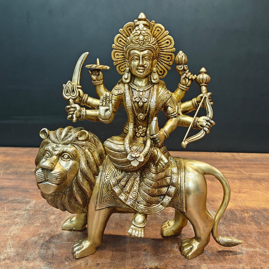 Brass Goddeess Maa Durga Idol Sculpture For Home Decor 13 Inch