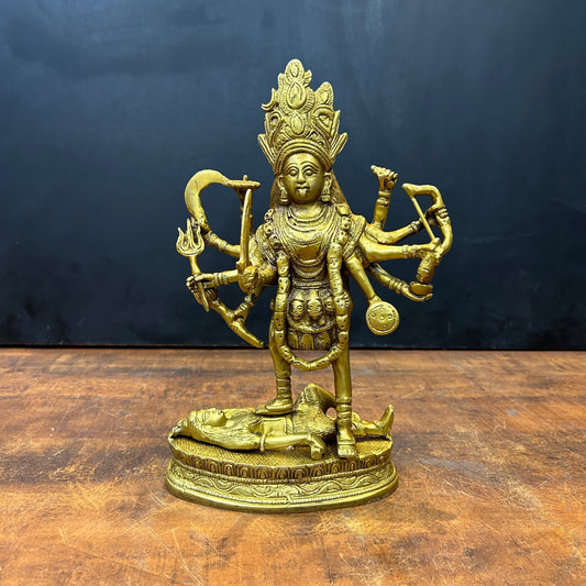Brass Goddess Kali Mata Idol Dashbhuja 11.5 Inch