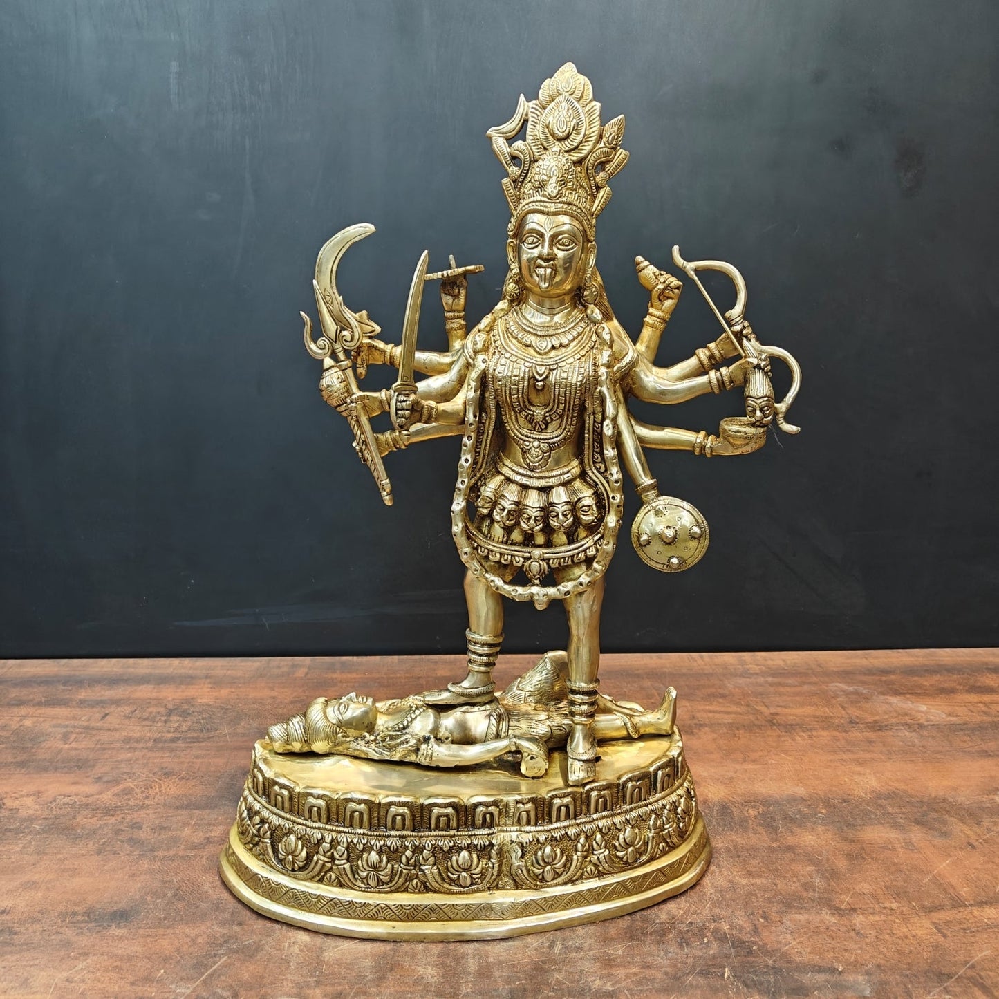 Brass Goddess Kali Mata Idol With Ten Arms 27 Inch