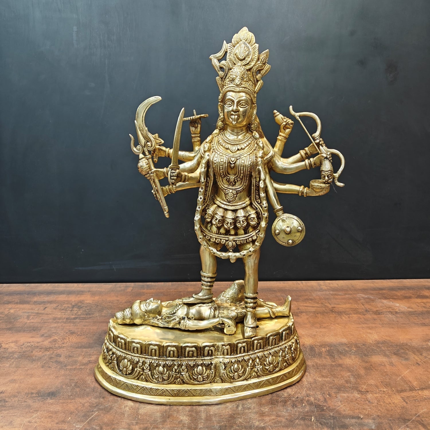 Brass Goddess Kali Mata Idol With Ten Arms 27 Inch - Eco-friendly - Sama Homes