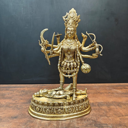 Brass Goddess Kali Mata Idol With Ten Arms 27 Inch by vendor-unknown - Hindu Gods