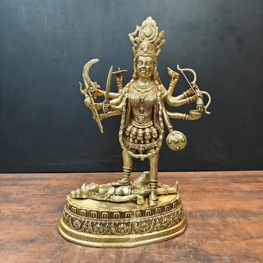 Brass Goddess Kali Mata Idol With Ten Arms 27 Inch