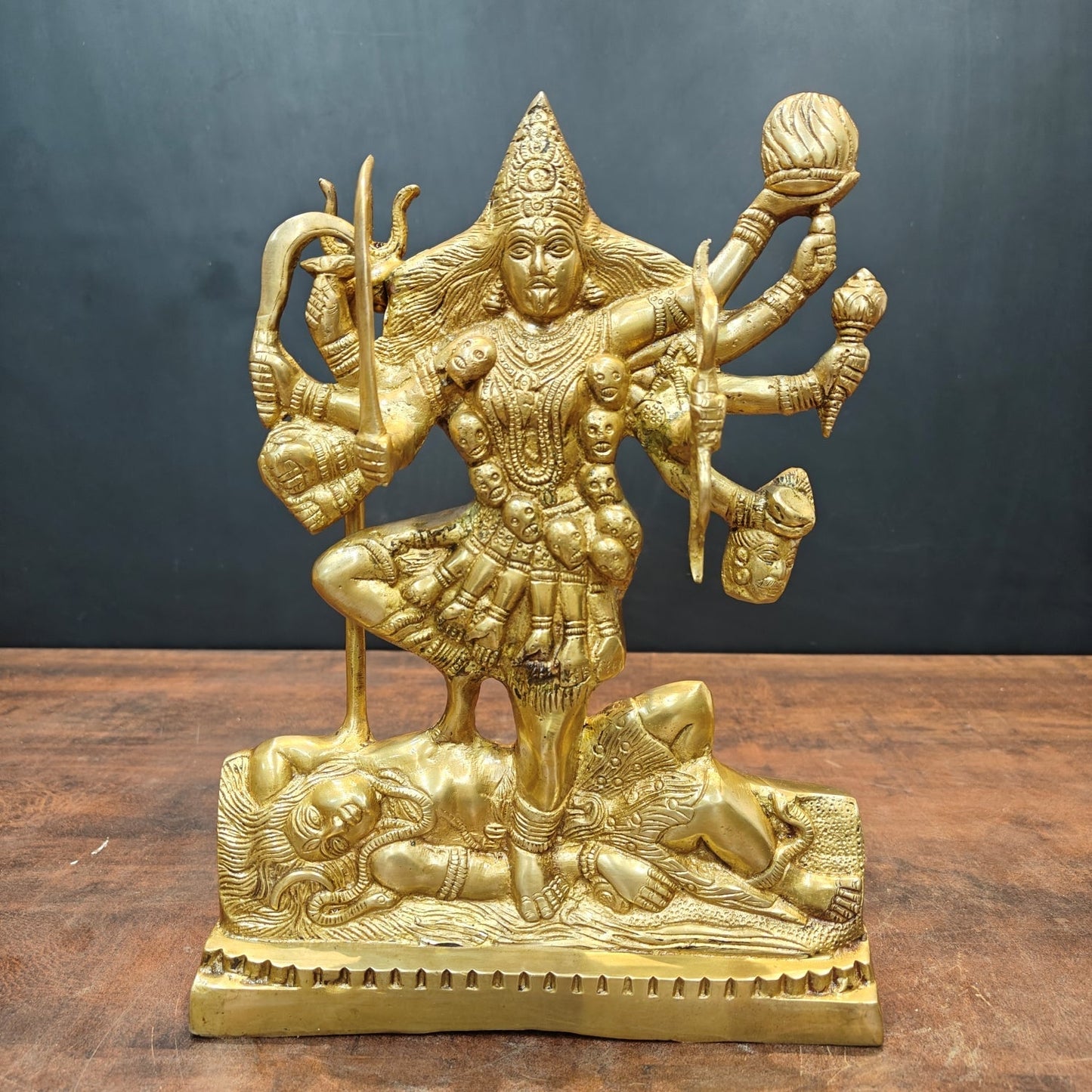 Brass Goddess Kali Mata Idol With Ten Arms Golden Finish 1 Feet