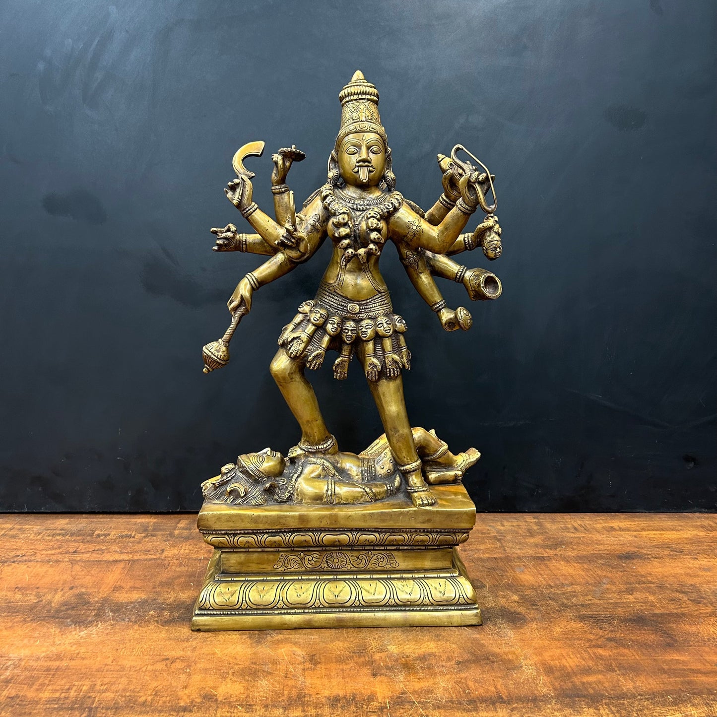 Brass Goddess Kali Mata Statue 10 Arms 24 Inches