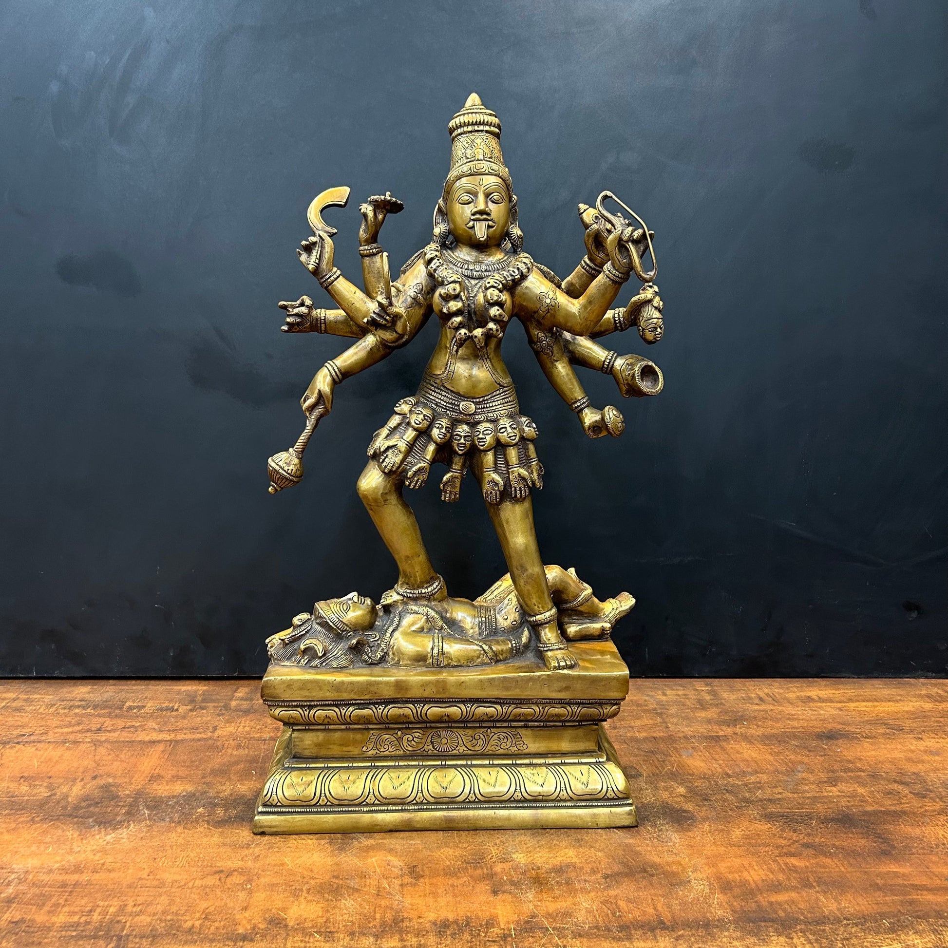 Brass Goddess Kali Mata Statue 10 Arms 24 Inches - Eco-friendly - Sama Homes