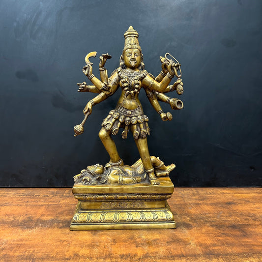Brass Goddess Kali Mata Statue 10 Arms 24 Inches
