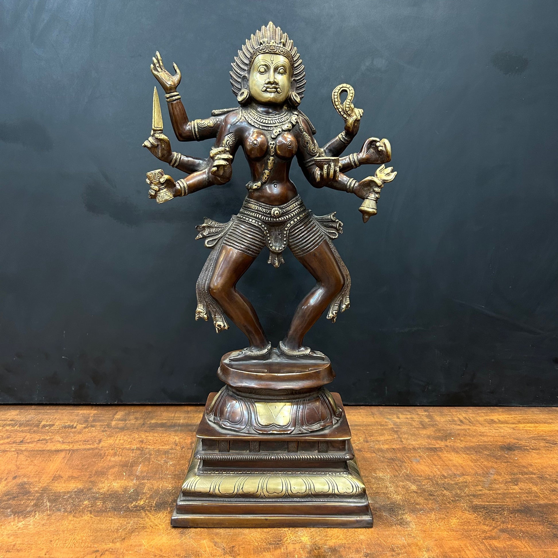 Brass Goddess Kali Mata Statue As Bhairavi Antique Finish 2 Feet - Eco-friendly - Sama Homes