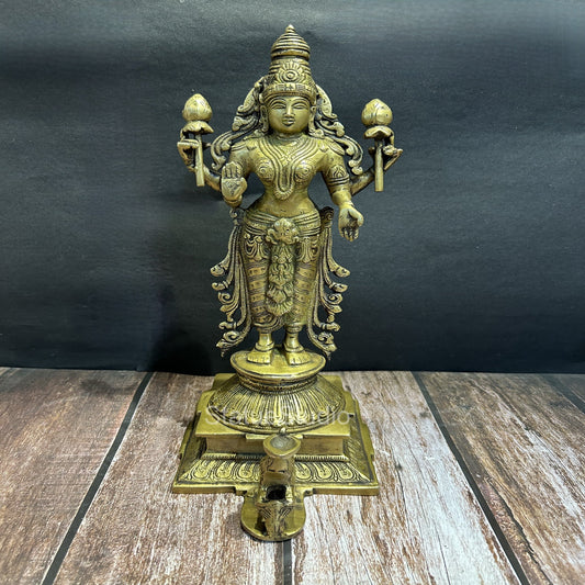 Brass Goddess Lakshmi Idol Antique Finish For Home Decor 14"