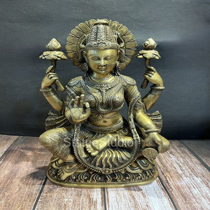 Brass Goddess Lakshmi Idol Antique Finish For Home Decor Lucky Gift 1.5 Feet by vendor-unknown - Hindu Gods