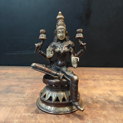 Brass Goddess Lakshmi Idol Sitting On Lotus Base 1 Feet by vendor-unknown - Hindu Gods