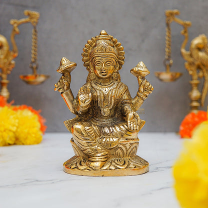 Brass Goddess Lakshmi Statue 5 Inch by vendor-unknown - Hindu Gods