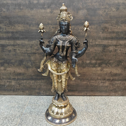 Brass Goddess Lakshmi Statue Antique Patina Finish 38 Inches by vendor-unknown - Hindu Gods